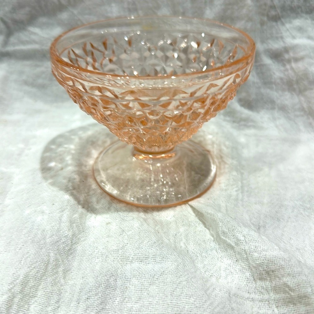 Jeanette Holiday Buttons & Bows Sherbet Dish Vintage Pink Depression Glass